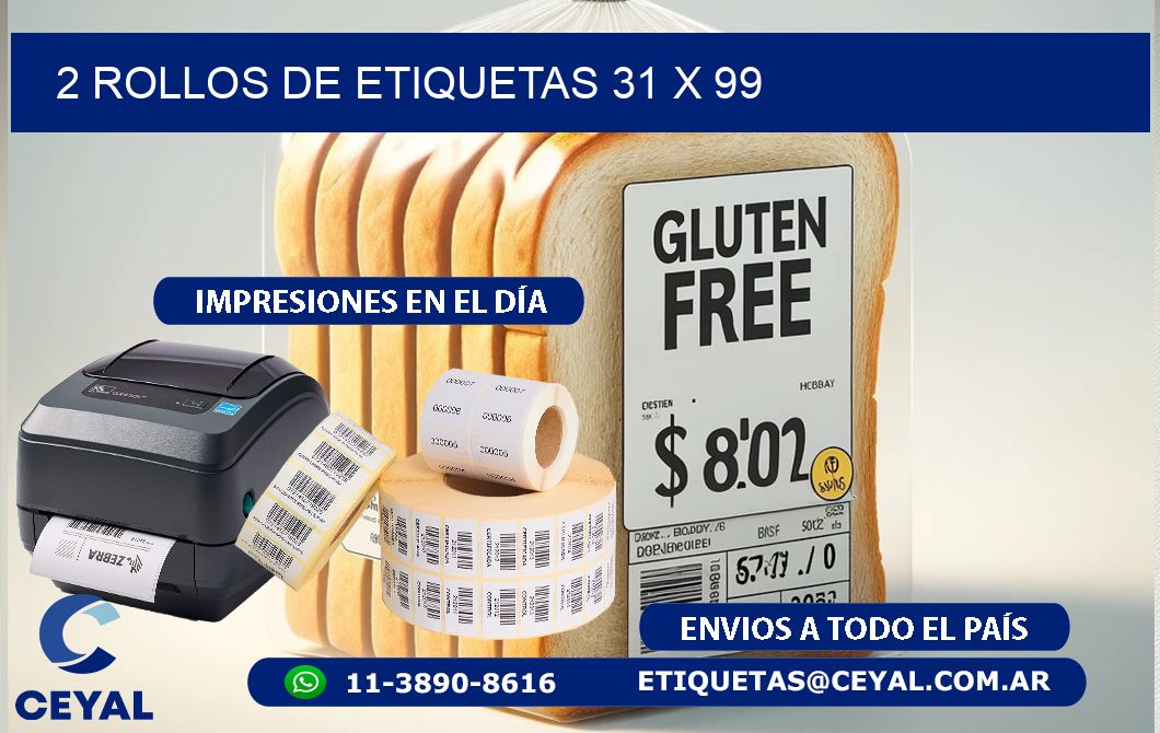 2 ROLLOS DE ETIQUETAS 31 x 99