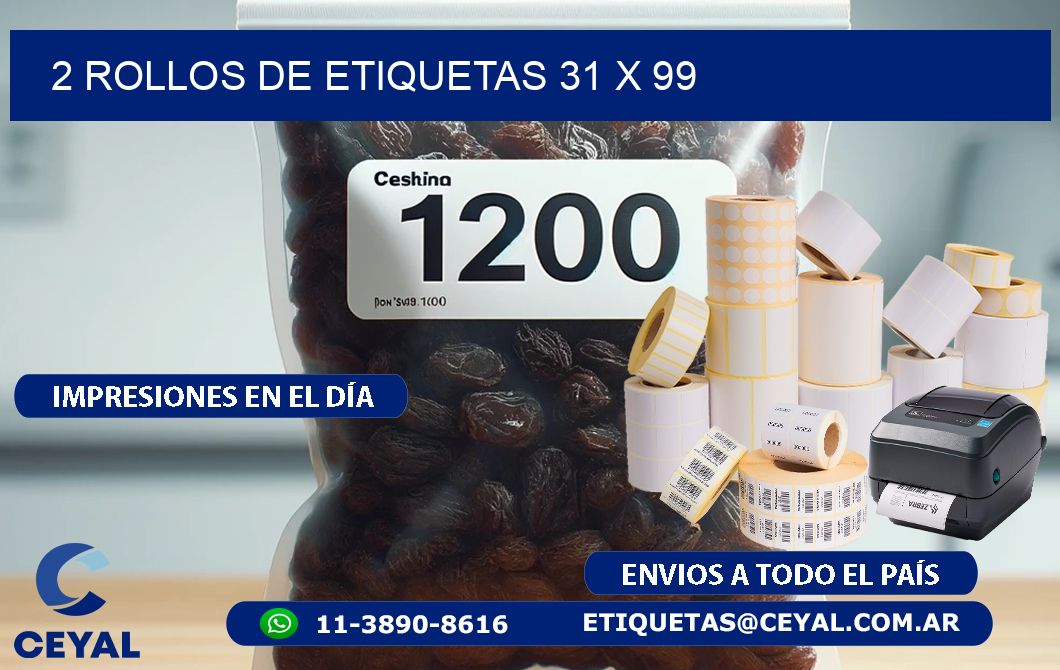 2 ROLLOS DE ETIQUETAS 31 x 99