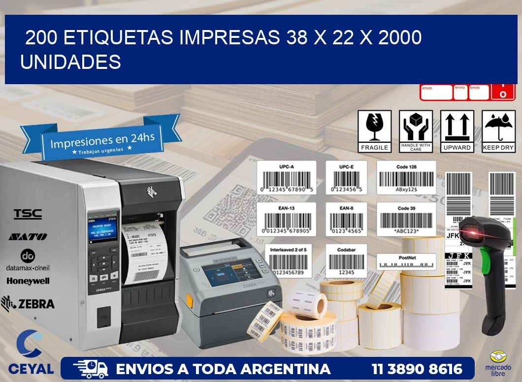 200 ETIQUETAS IMPRESAS 38 x 22 X 2000 UNIDADES