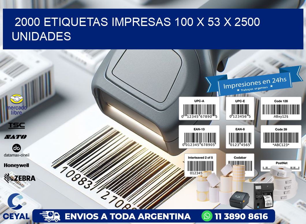 2000 ETIQUETAS IMPRESAS 100 x 53 X 2500 UNIDADES