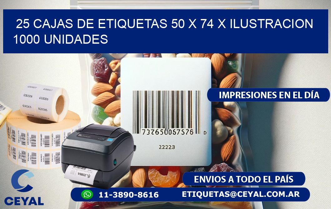 25 CAJAS DE ETIQUETAS 50 x 74 X ILUSTRACION 1000 UNIDADES