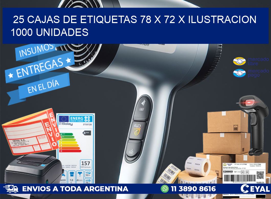 25 CAJAS DE ETIQUETAS 78 x 72 X ILUSTRACION 1000 UNIDADES