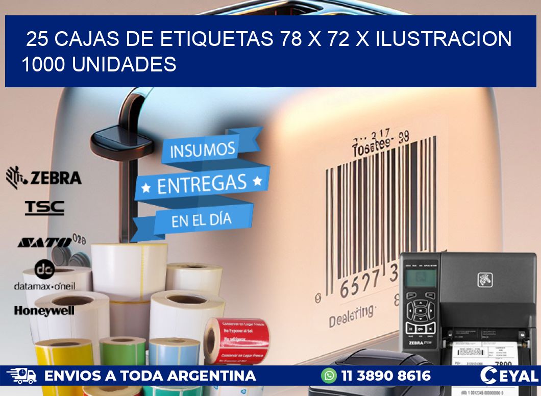 25 CAJAS DE ETIQUETAS 78 x 72 X ILUSTRACION 1000 UNIDADES