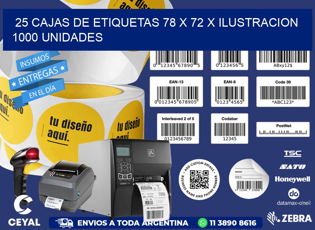 25 CAJAS DE ETIQUETAS 78 x 72 X ILUSTRACION 1000 UNIDADES