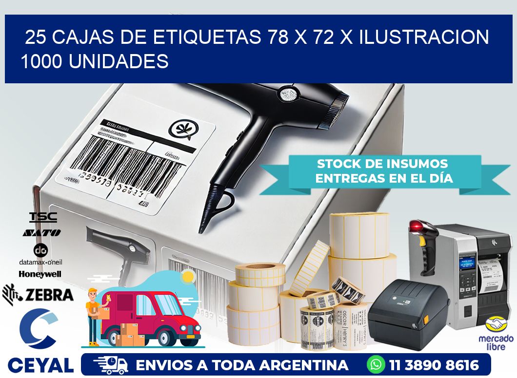 25 CAJAS DE ETIQUETAS 78 x 72 X ILUSTRACION 1000 UNIDADES