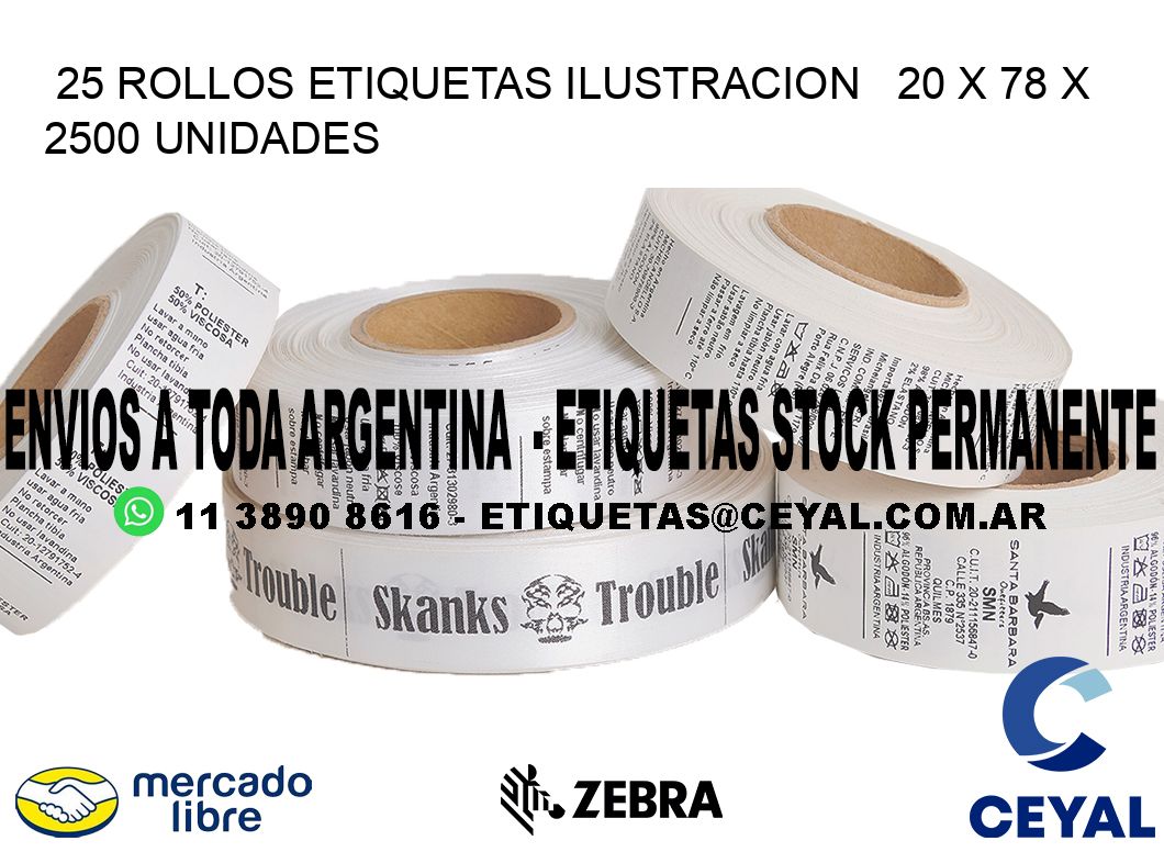 25 ROLLOS ETIQUETAS ILUSTRACION   20 x 78 X 2500 UNIDADES