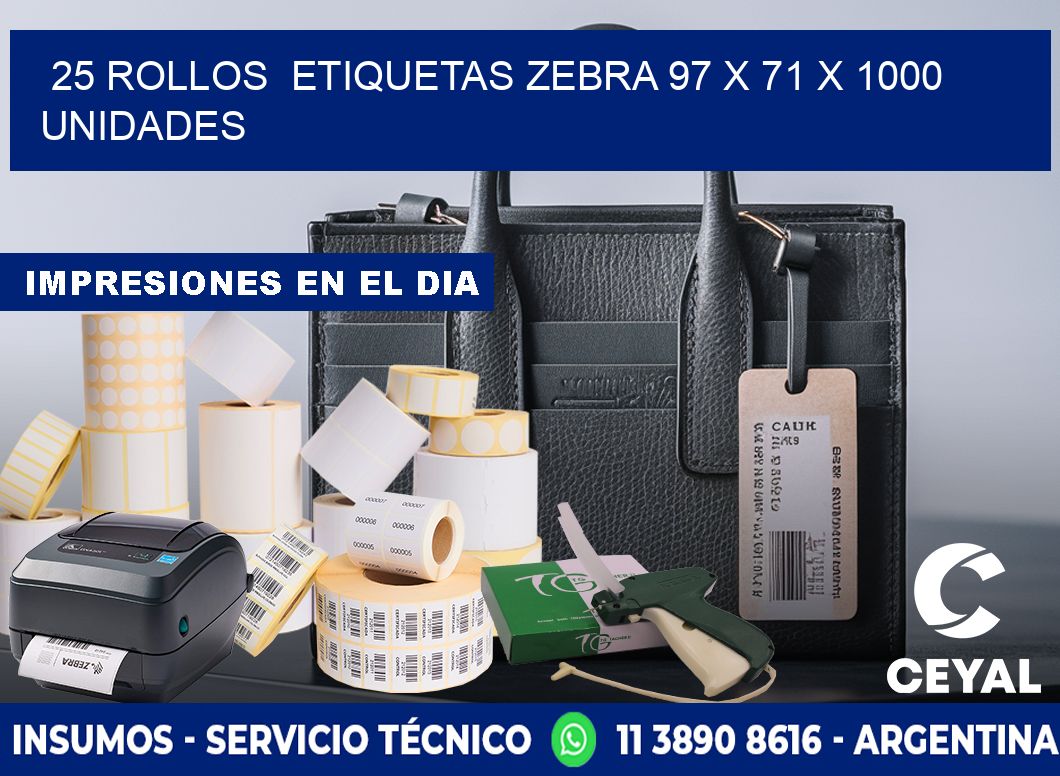 25 ROLLOS  ETIQUETAS ZEBRA 97 x 71 X 1000 UNIDADES