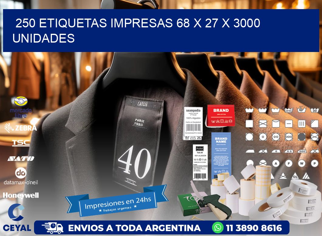 250 ETIQUETAS IMPRESAS 68 x 27 X 3000 UNIDADES