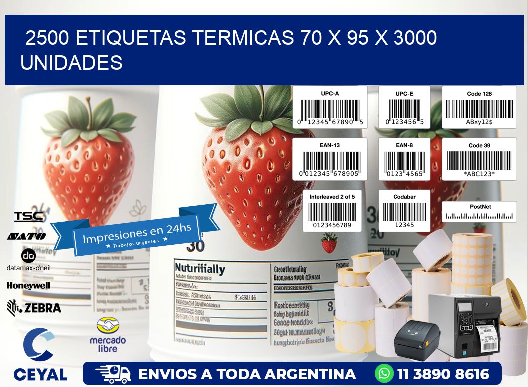 2500 ETIQUETAS TERMICAS 70 x 95 X 3000 UNIDADES