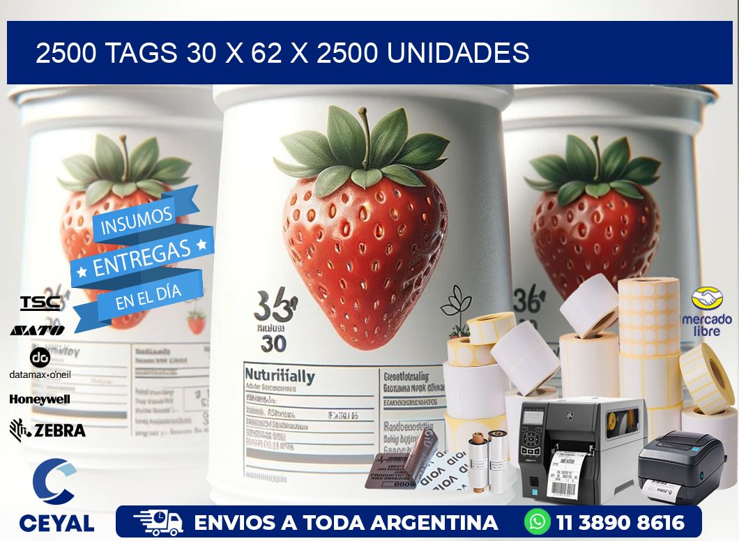 2500 TAGS 30 x 62 X 2500 UNIDADES