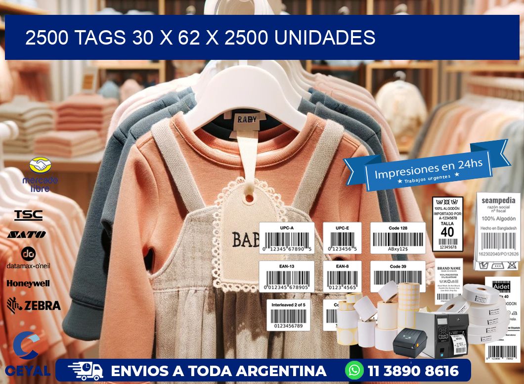 2500 TAGS 30 x 62 X 2500 UNIDADES