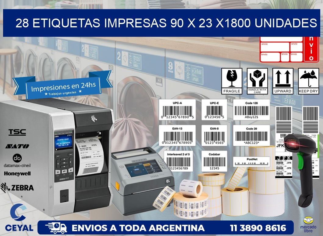 28 ETIQUETAS IMPRESAS 90 x 23 X1800 UNIDADES