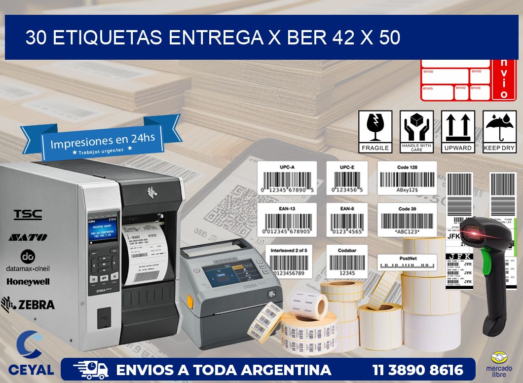 30 ETIQUETAS ENTREGA X BER 42 x 50