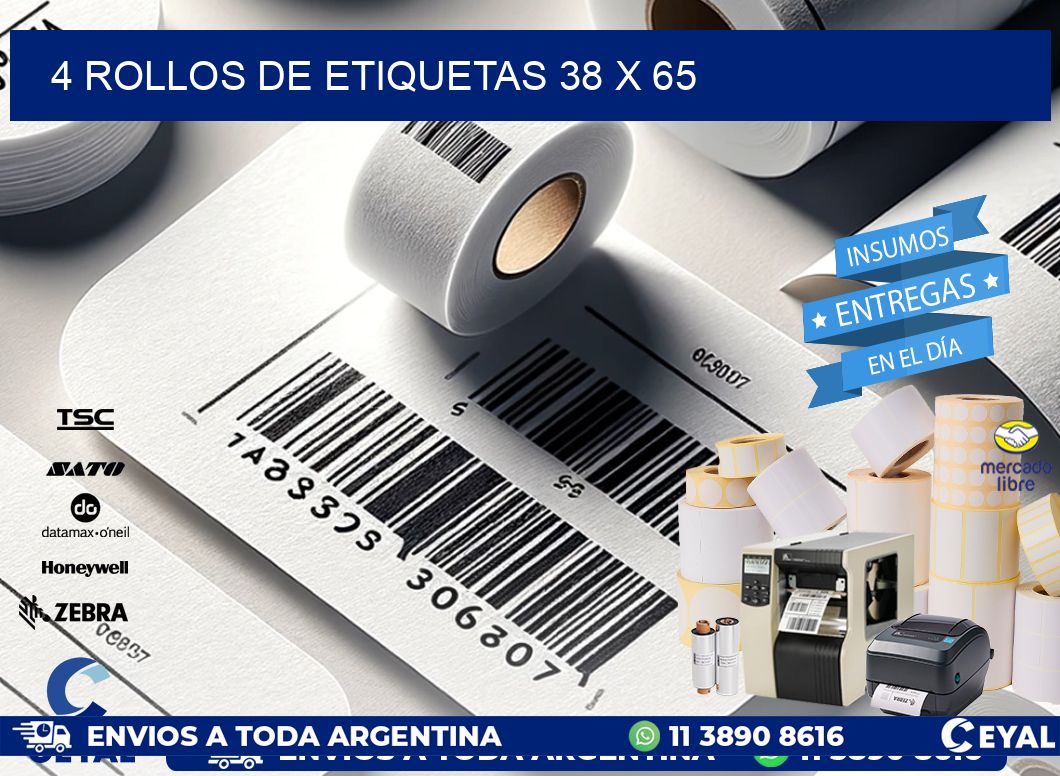 4 ROLLOS DE ETIQUETAS 38 x 65