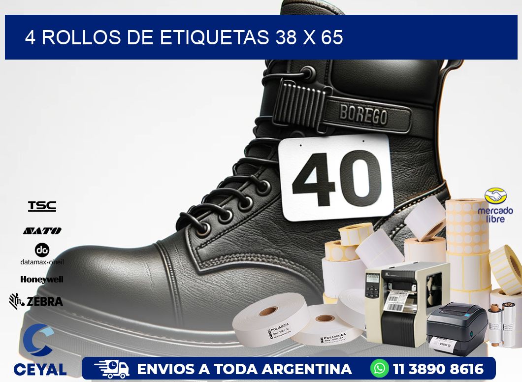 4 ROLLOS DE ETIQUETAS 38 x 65