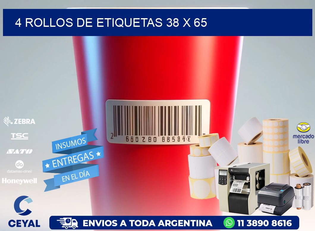 4 ROLLOS DE ETIQUETAS 38 x 65