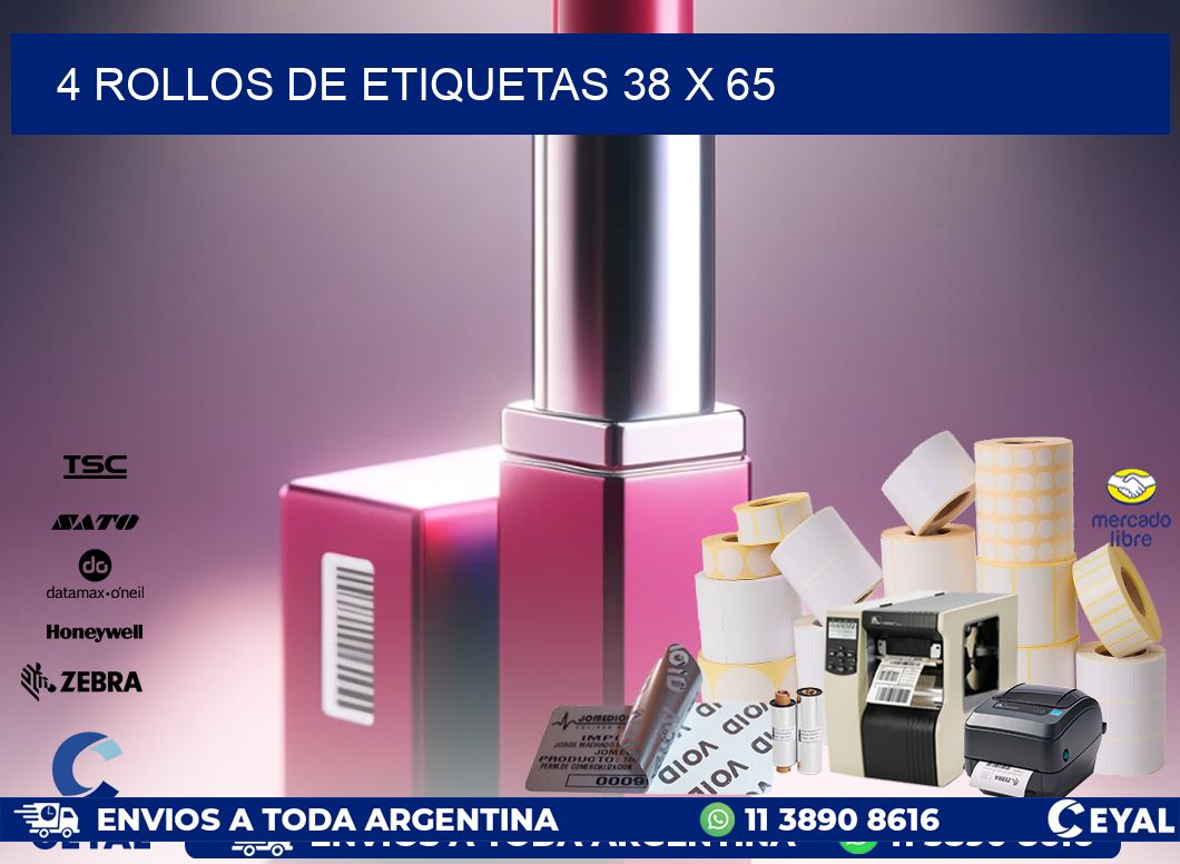 4 ROLLOS DE ETIQUETAS 38 x 65