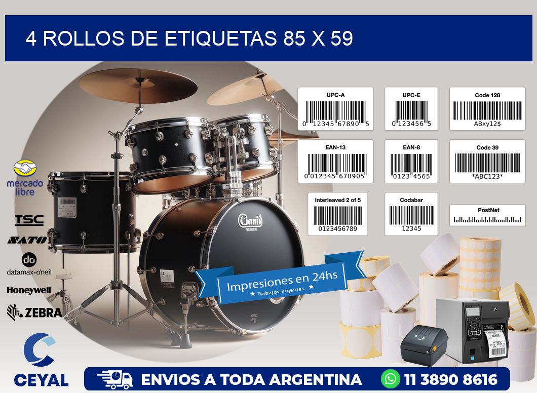 4 ROLLOS DE ETIQUETAS 85 x 59