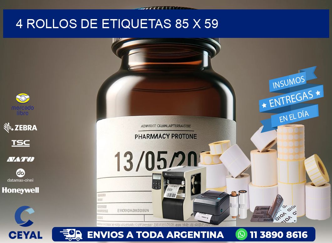 4 ROLLOS DE ETIQUETAS 85 x 59