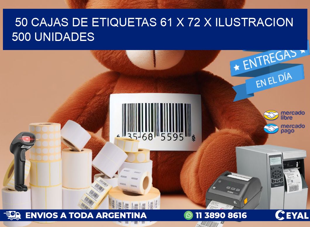 50 CAJAS DE ETIQUETAS 61 x 72 X ILUSTRACION 500 UNIDADES