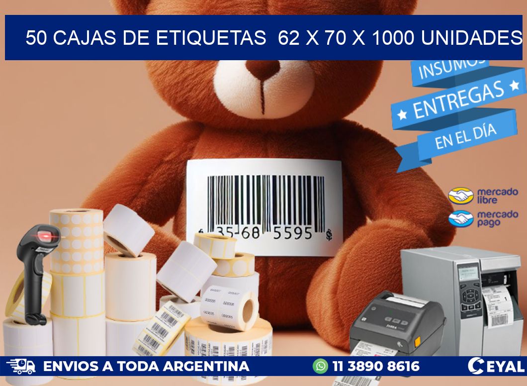 50 CAJAS DE ETIQUETAS  62 x 70 X 1000 UNIDADES