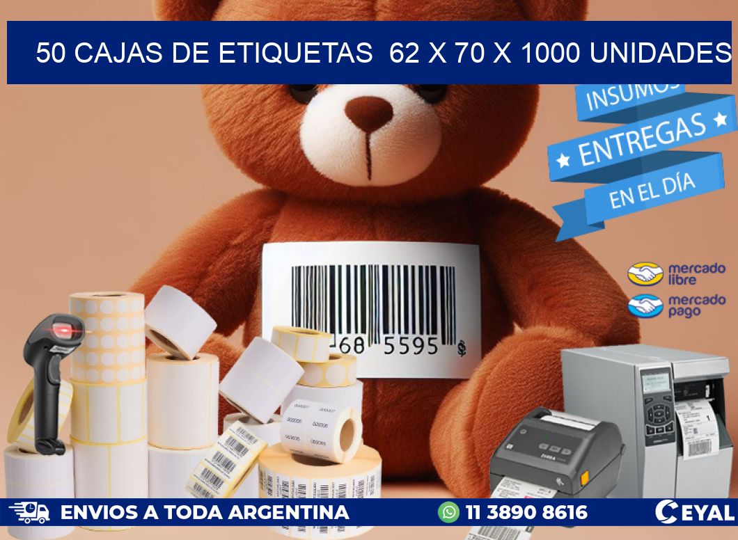 50 CAJAS DE ETIQUETAS  62 x 70 X 1000 UNIDADES