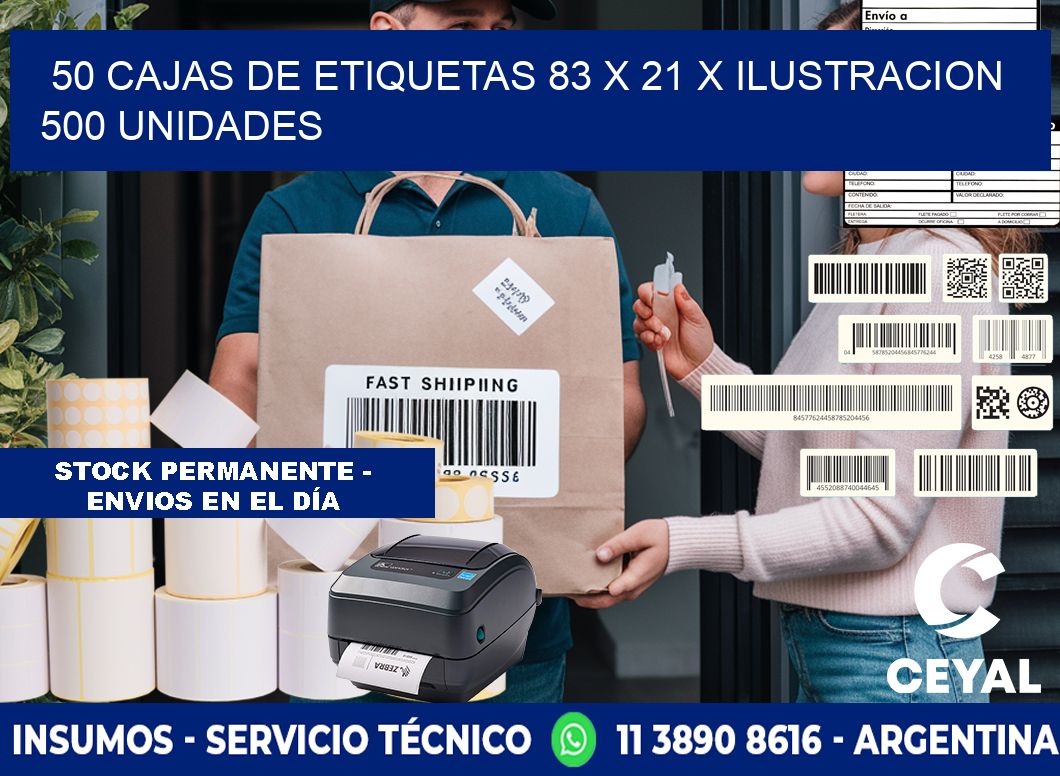 50 CAJAS DE ETIQUETAS 83 x 21 X ILUSTRACION 500 UNIDADES