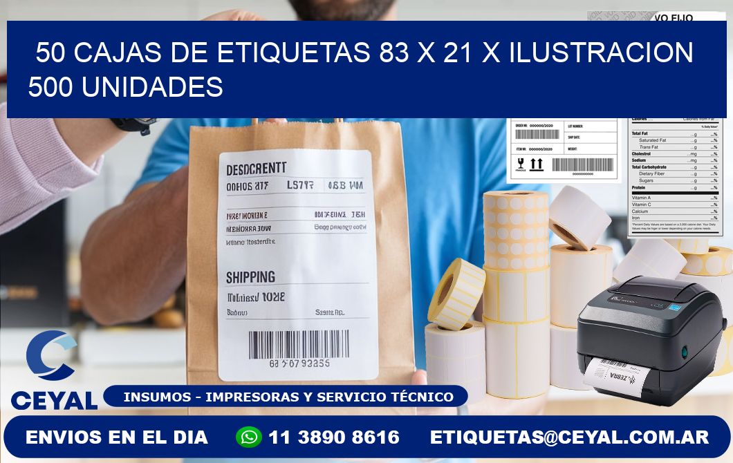 50 CAJAS DE ETIQUETAS 83 x 21 X ILUSTRACION 500 UNIDADES