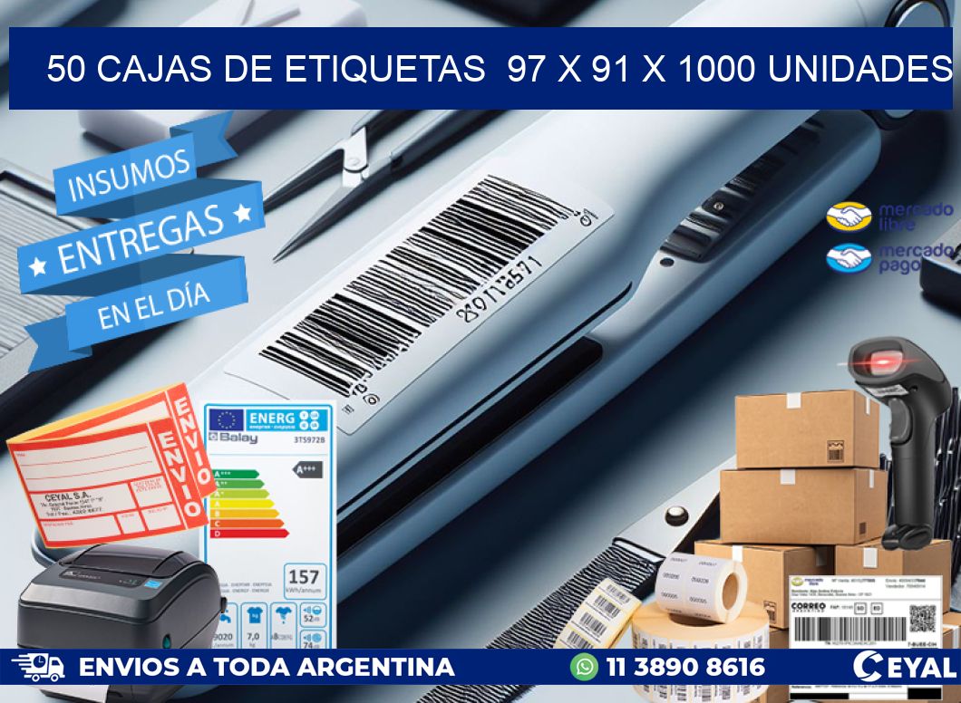 50 CAJAS DE ETIQUETAS  97 x 91 X 1000 UNIDADES