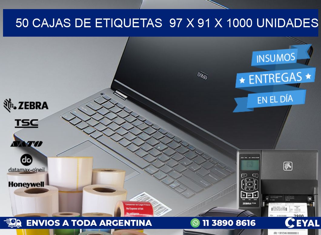 50 CAJAS DE ETIQUETAS  97 x 91 X 1000 UNIDADES