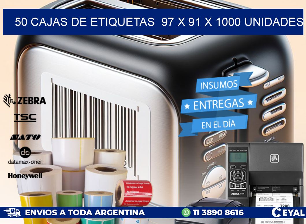 50 CAJAS DE ETIQUETAS  97 x 91 X 1000 UNIDADES