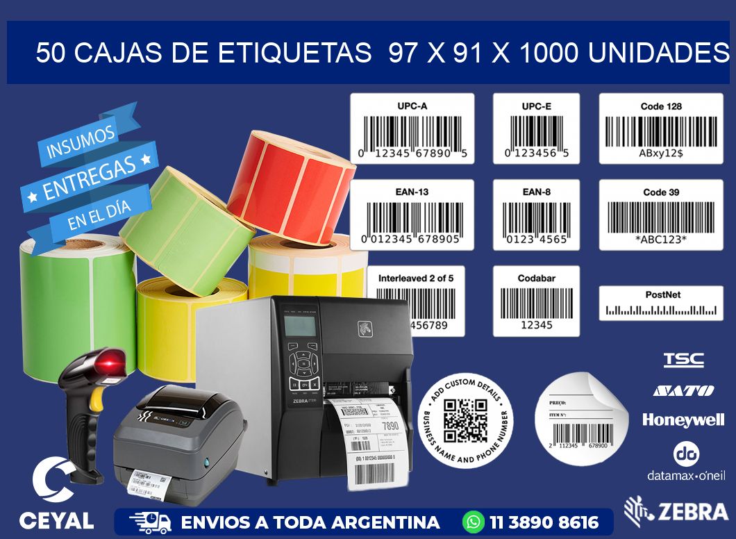 50 CAJAS DE ETIQUETAS  97 x 91 X 1000 UNIDADES