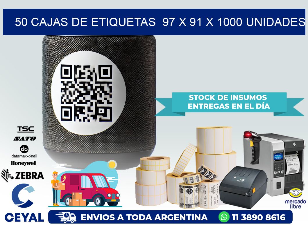 50 CAJAS DE ETIQUETAS  97 x 91 X 1000 UNIDADES