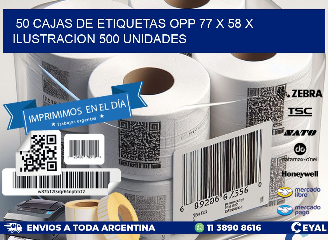 50 CAJAS DE ETIQUETAS OPP 77 x 58 X ILUSTRACION 500 UNIDADES