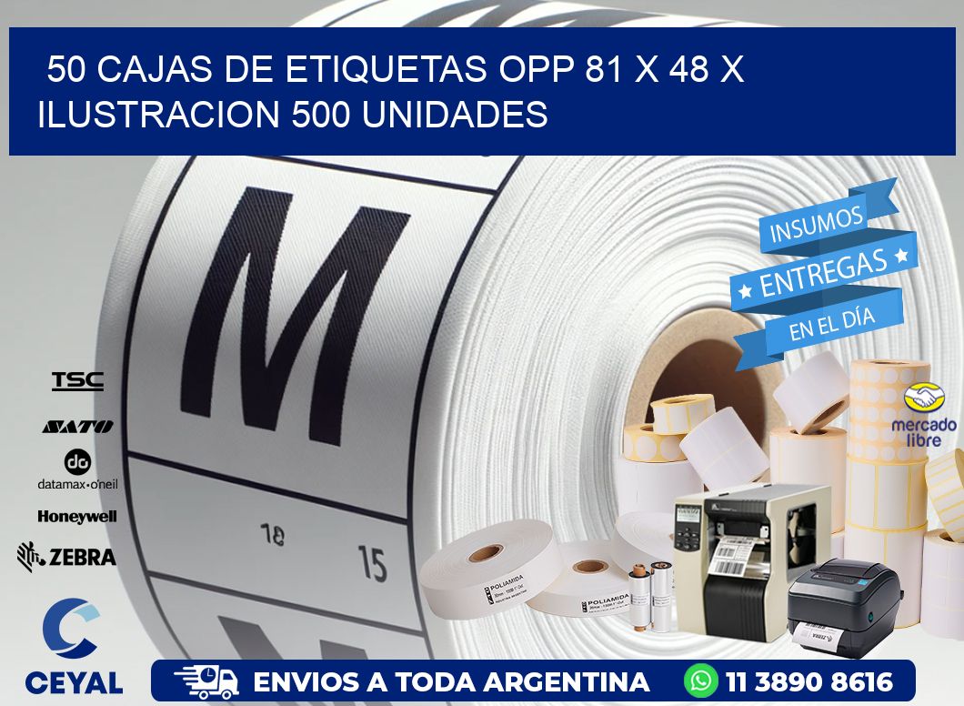 50 CAJAS DE ETIQUETAS OPP 81 x 48 X ILUSTRACION 500 UNIDADES