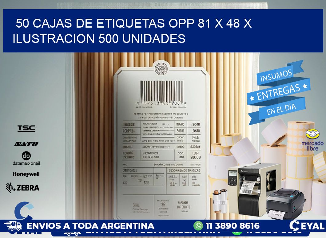 50 CAJAS DE ETIQUETAS OPP 81 x 48 X ILUSTRACION 500 UNIDADES