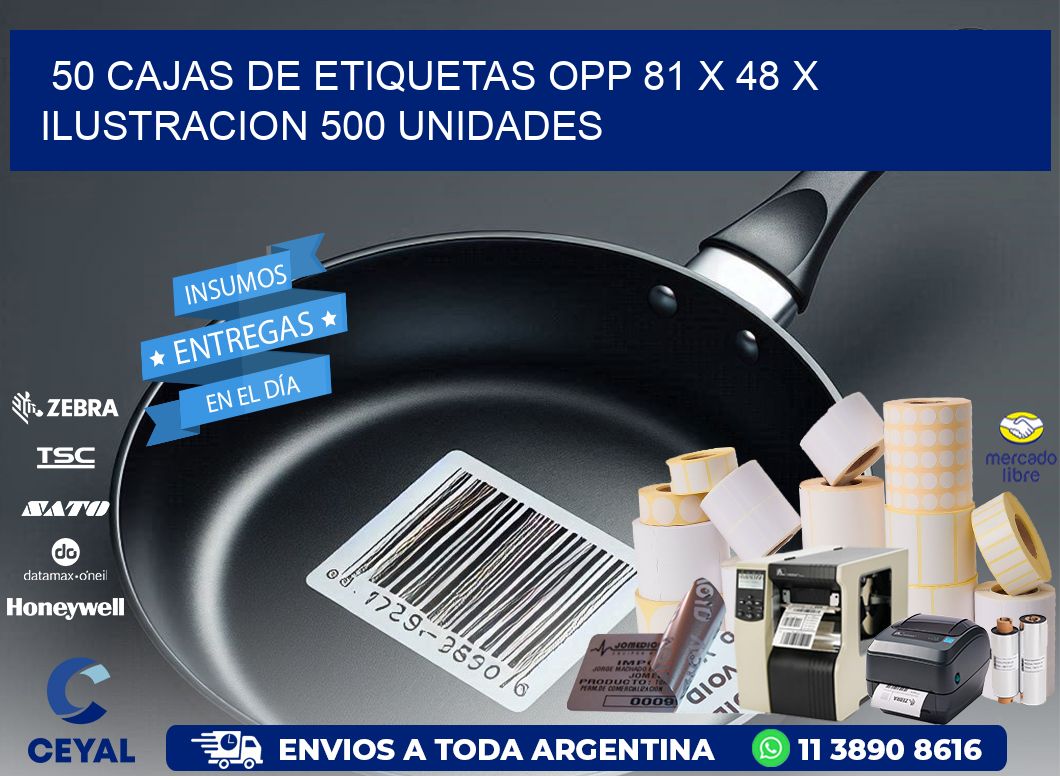 50 CAJAS DE ETIQUETAS OPP 81 x 48 X ILUSTRACION 500 UNIDADES