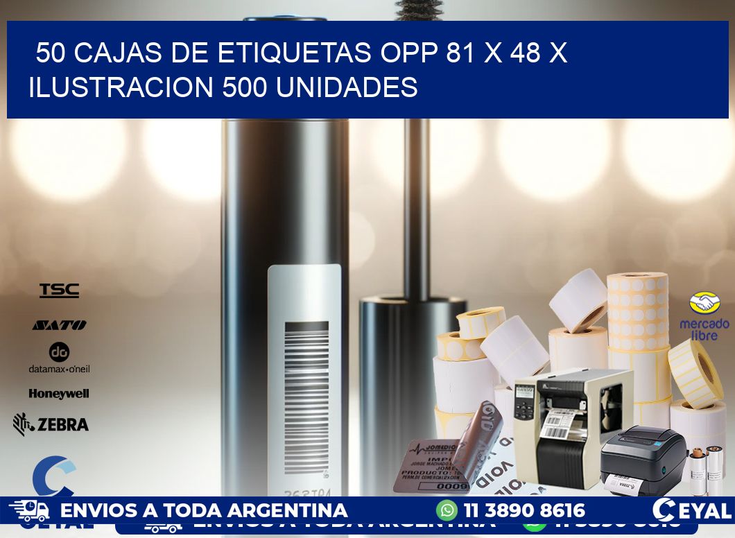 50 CAJAS DE ETIQUETAS OPP 81 x 48 X ILUSTRACION 500 UNIDADES