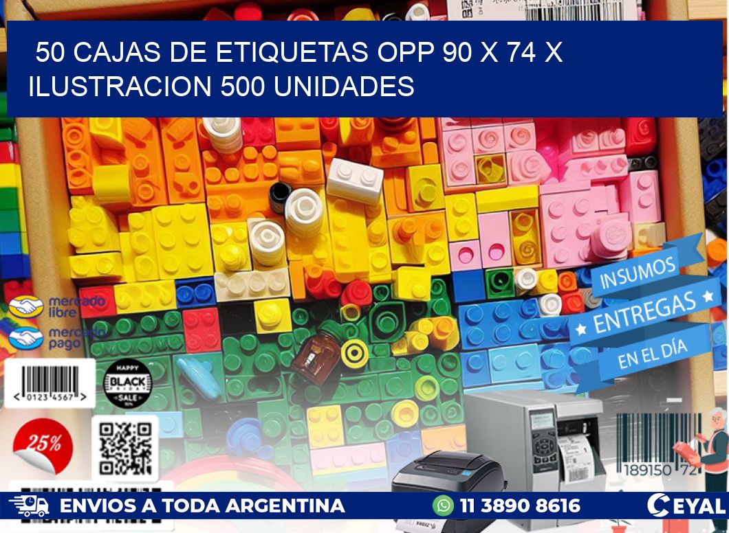 50 CAJAS DE ETIQUETAS OPP 90 x 74 X ILUSTRACION 500 UNIDADES