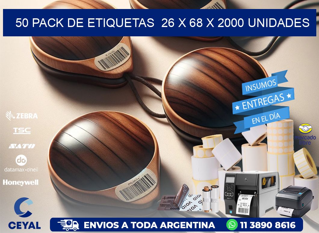 50 PACK DE ETIQUETAS  26 x 68 X 2000 UNIDADES