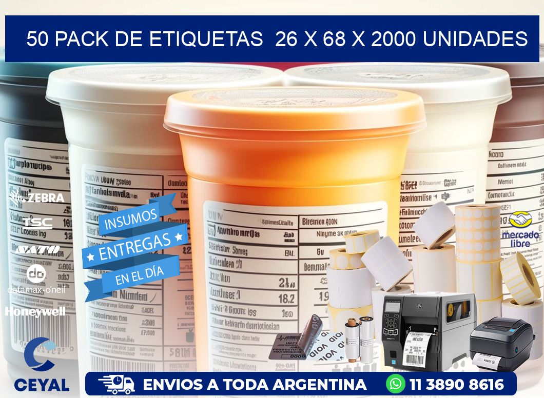 50 PACK DE ETIQUETAS  26 x 68 X 2000 UNIDADES