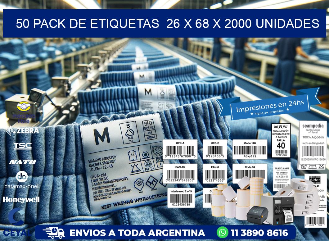 50 PACK DE ETIQUETAS  26 x 68 X 2000 UNIDADES