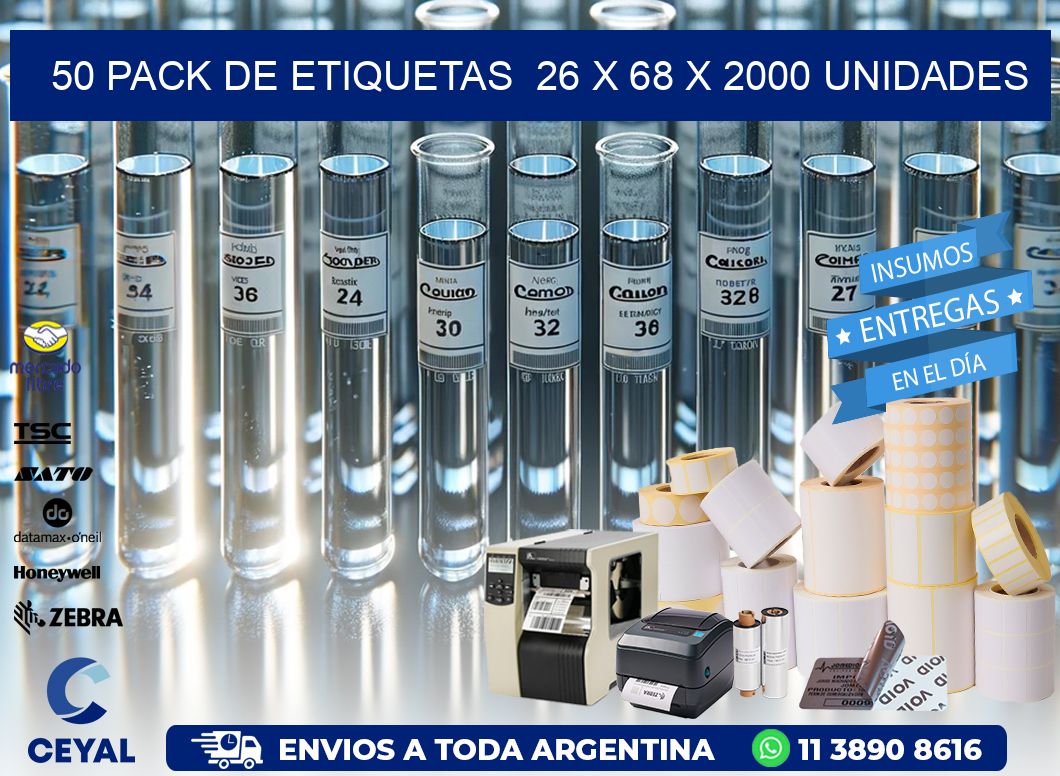 50 PACK DE ETIQUETAS  26 x 68 X 2000 UNIDADES