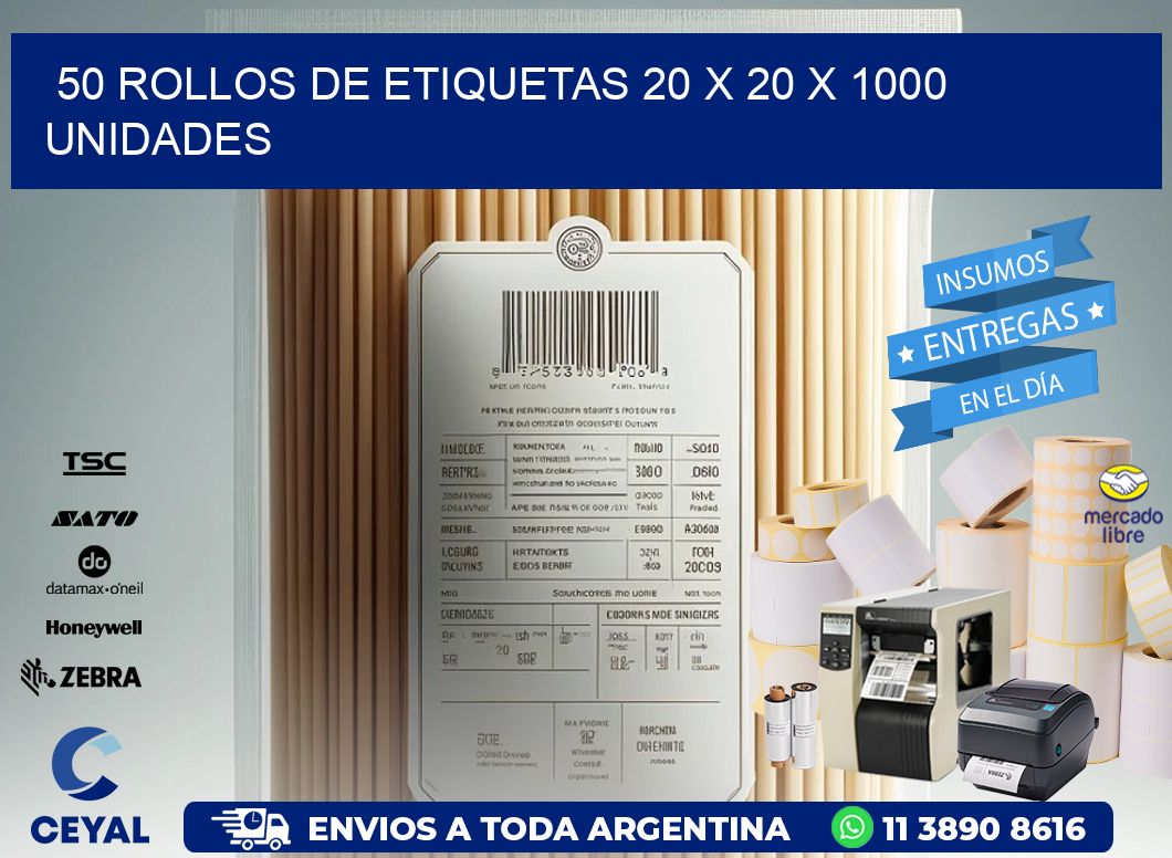 50 ROLLOS DE ETIQUETAS 20 x 20 X 1000 UNIDADES