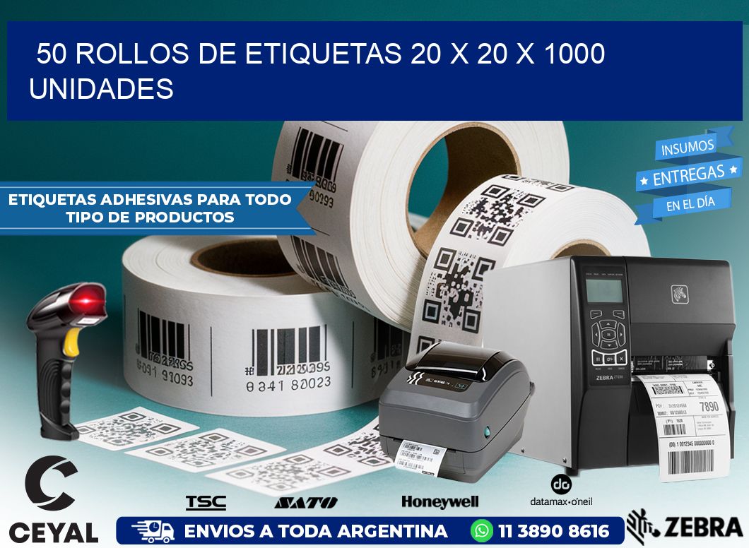 50 ROLLOS DE ETIQUETAS 20 x 20 X 1000 UNIDADES