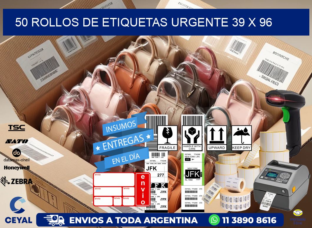 50 ROLLOS DE ETIQUETAS URGENTE 39 x 96