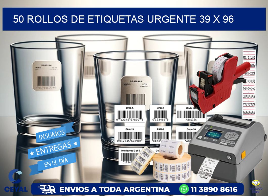 50 ROLLOS DE ETIQUETAS URGENTE 39 x 96