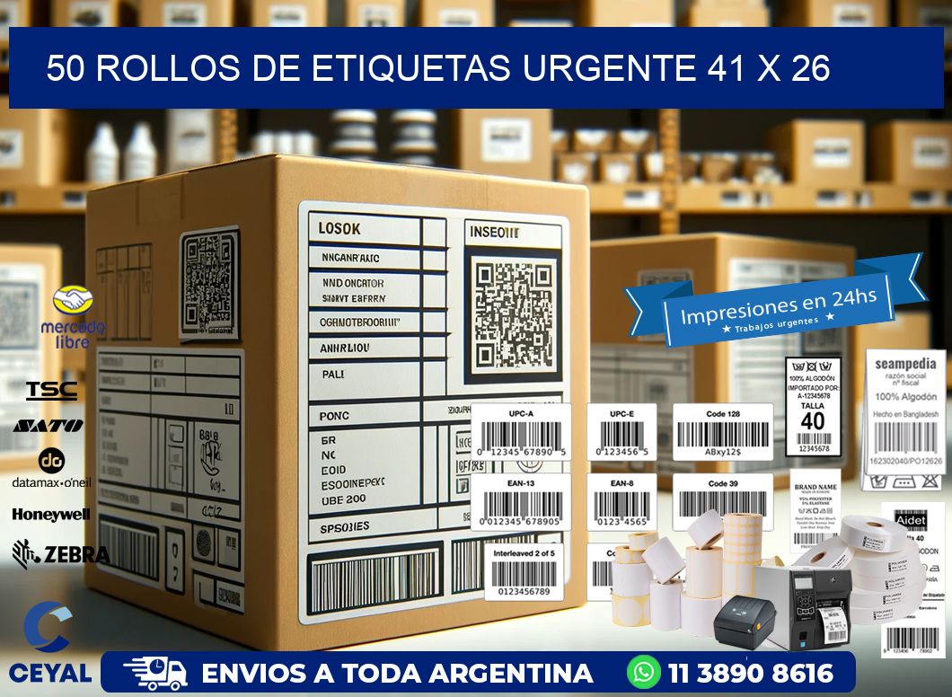 50 ROLLOS DE ETIQUETAS URGENTE 41 x 26