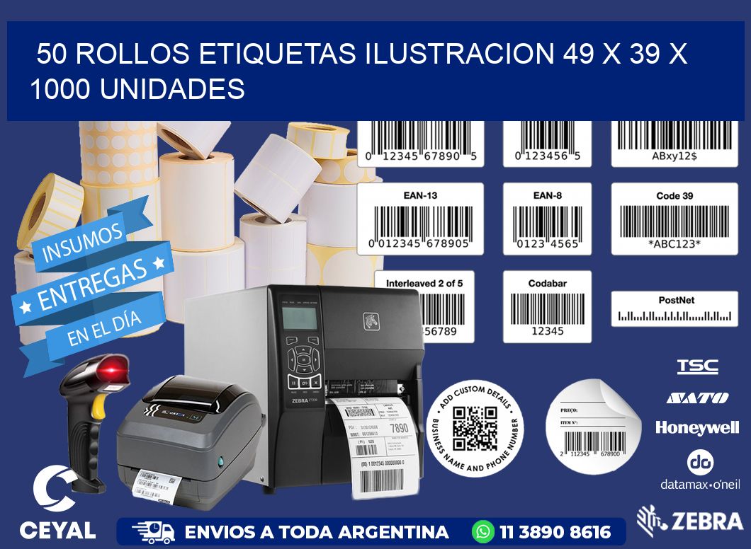 50 ROLLOS ETIQUETAS ILUSTRACION 49 x 39 X 1000 UNIDADES