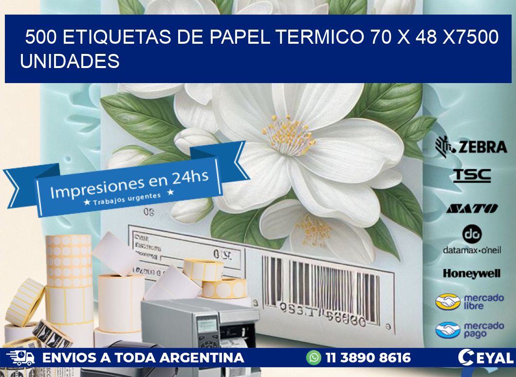 500 ETIQUETAS DE PAPEL TERMICO 70 x 48 X7500 UNIDADES